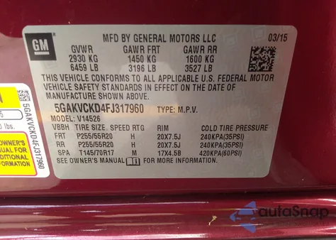 2015 Buick Enclave Premium z USA, uszkodzony, nr VIN 5GAKVCKD4FJ317960